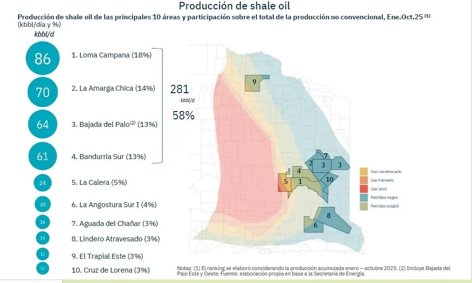 VACA MUERTA PRODUCCION ENERO-OCTUBRE25